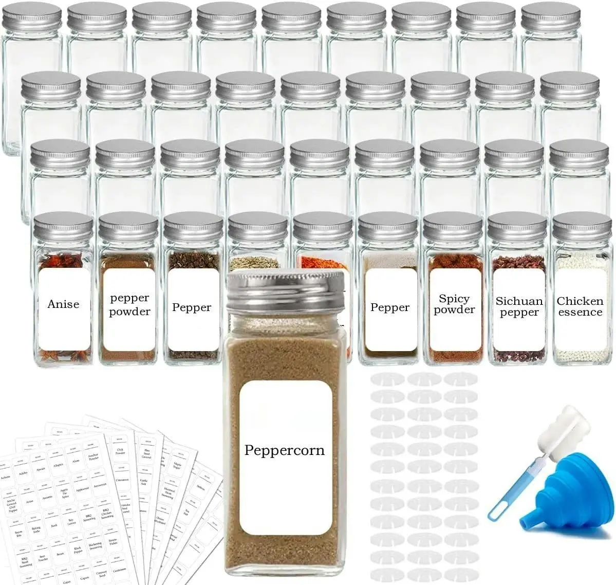 36 Pcs Glass Spice Jars Bottles with Spice Labels (120ml each bottle) - Home & Garden