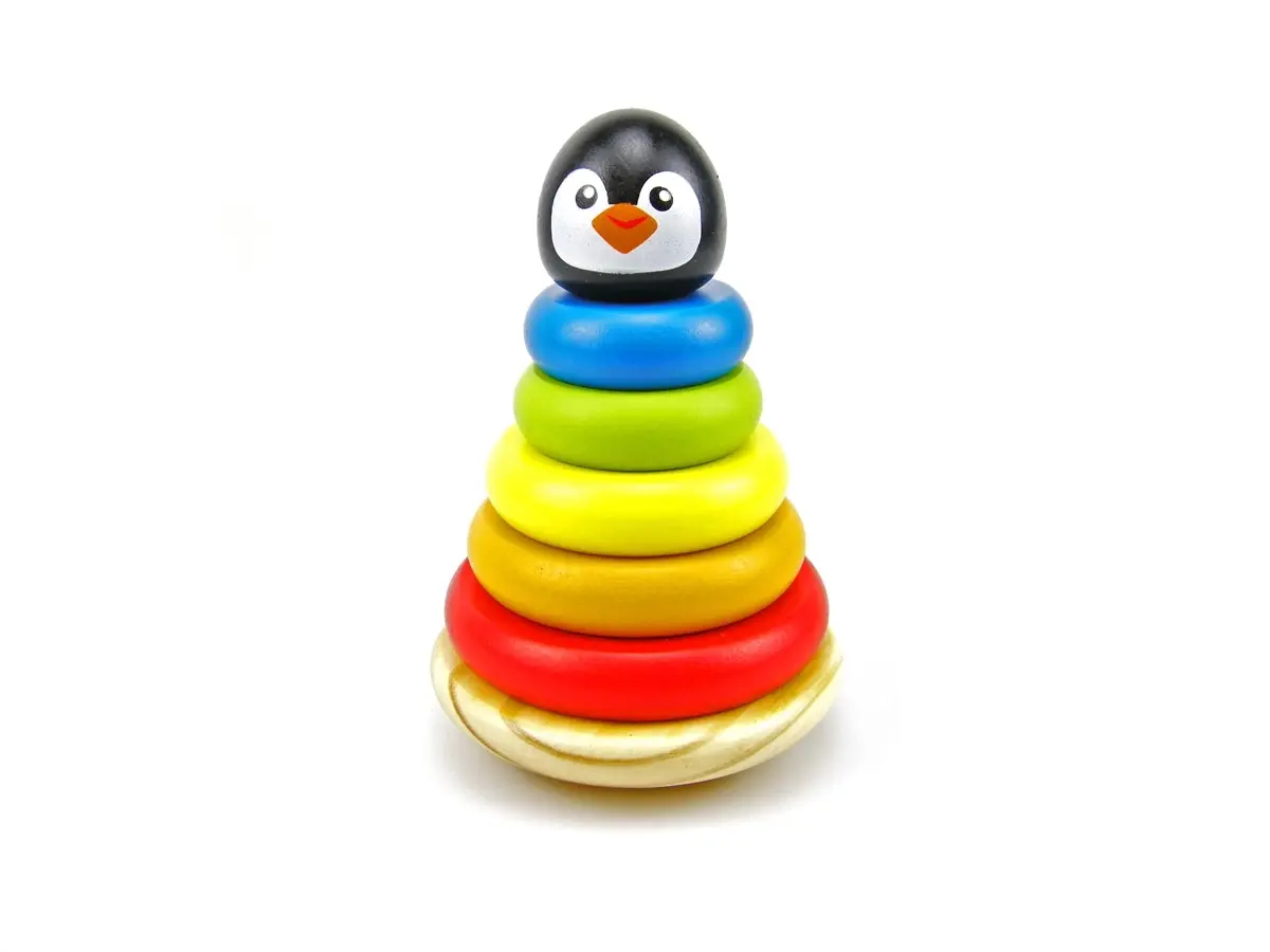 Tooky Toy Penguin Wooden Stacker Baby Stacking Round Blocks Educational Toy 12m+ - Toys & Games