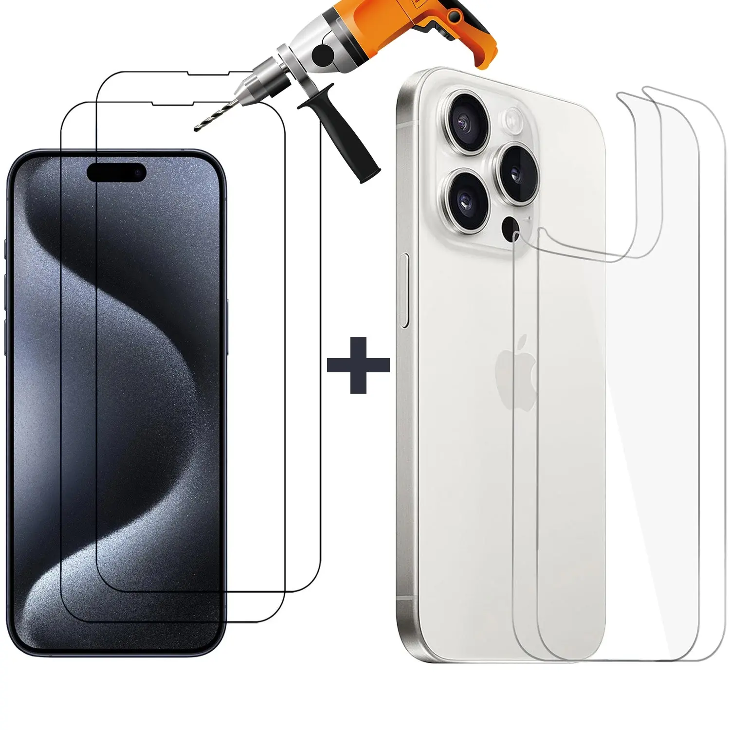 2 Set Tempered Glass Screen Protector for Apple iPhone 15 PRO Front and Back Film - Electronics