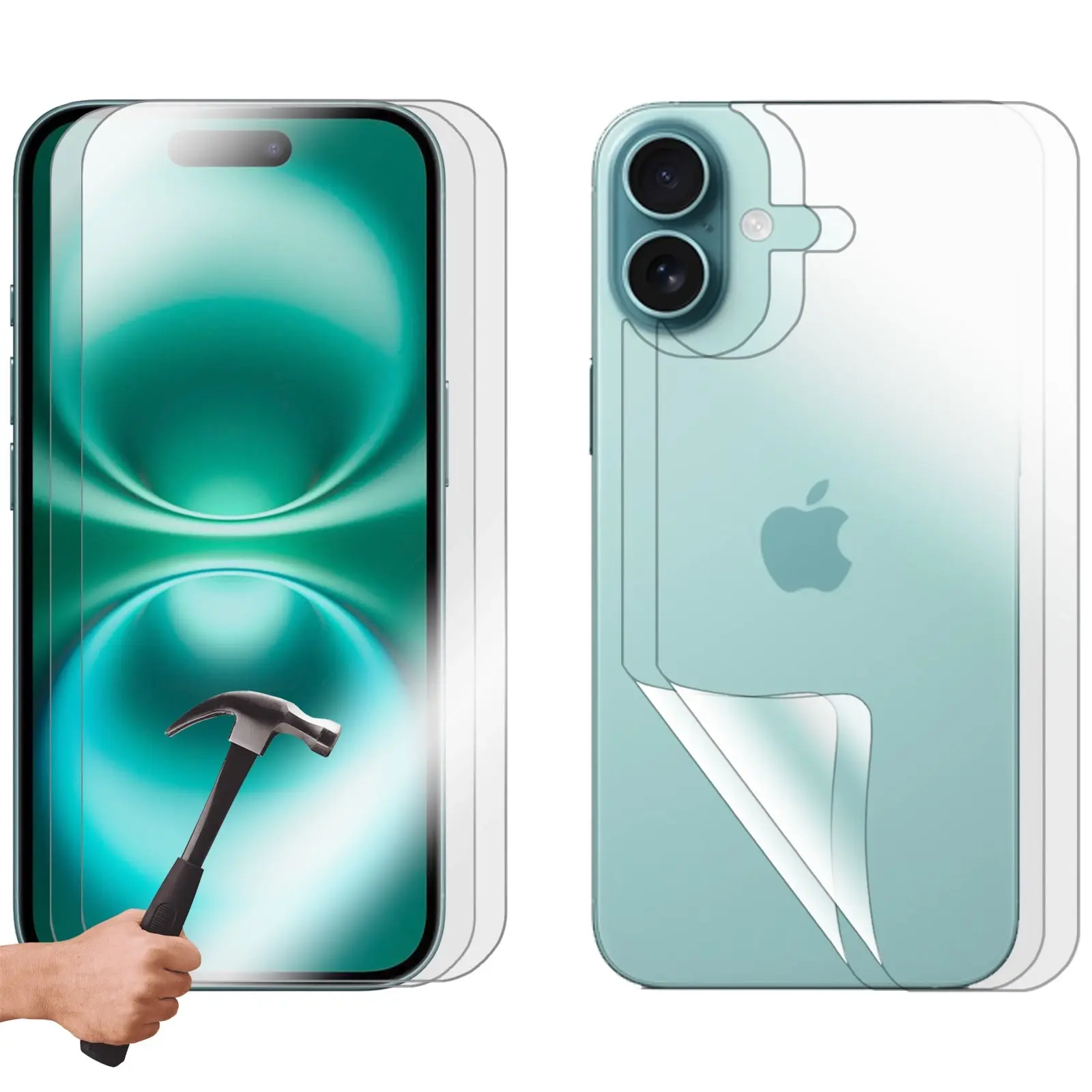 2 Set Tempered Glass Screen Protector for Apple iPhone 16 Front and Film Back Guard Bulk - Electronics