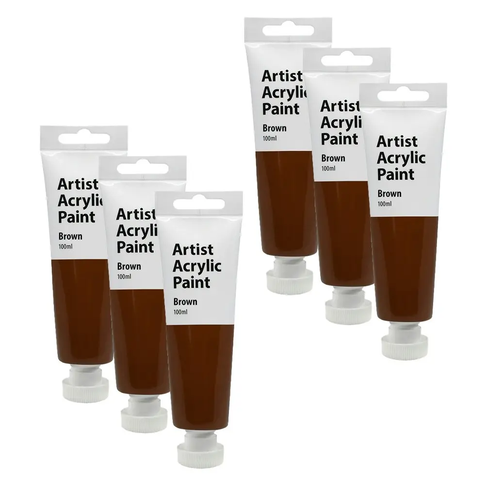 6x Artist 100ml Acrylic Paint Gloss Finish Water Based Painting Crafts Brown 3+ - Hobbies