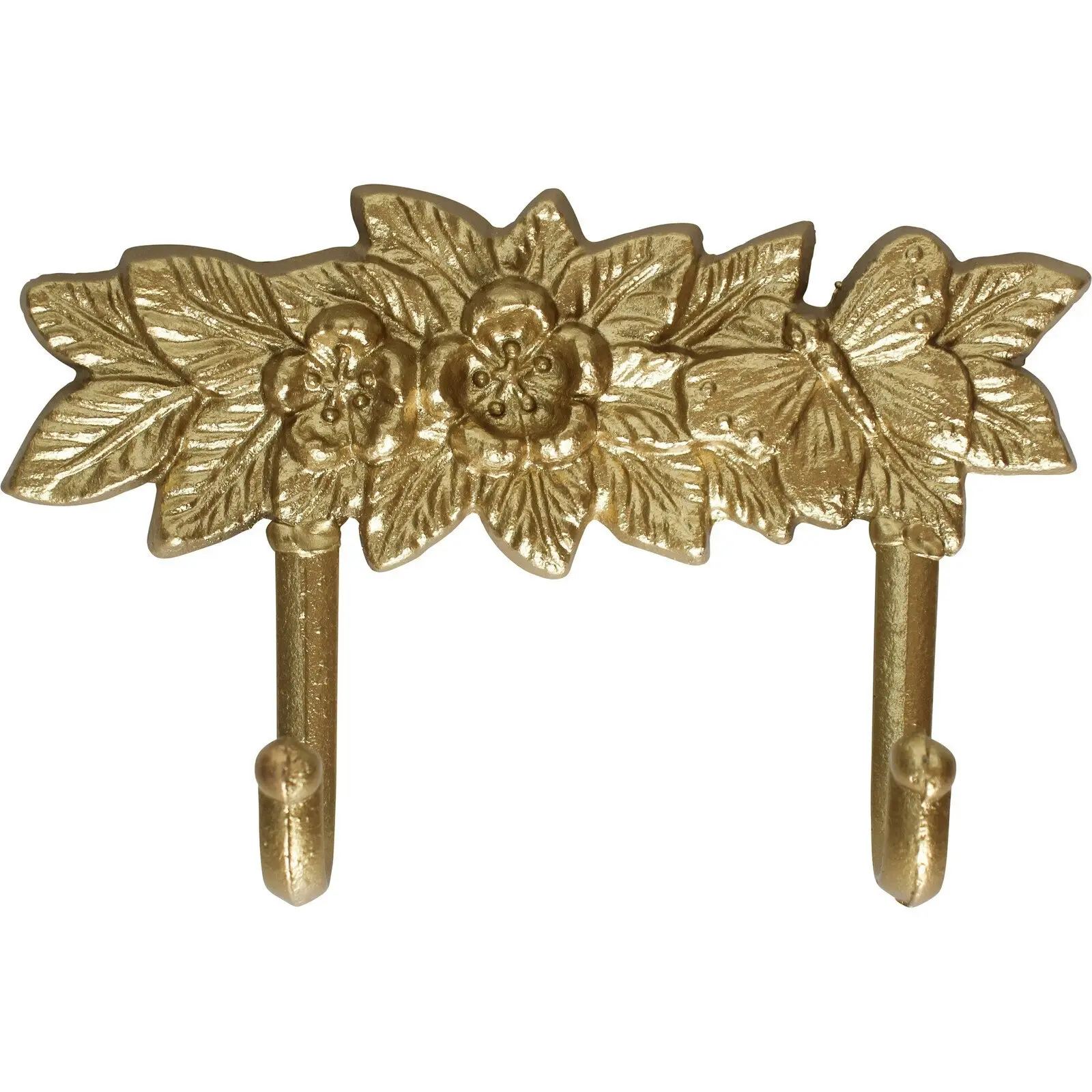 Hooks Fleur Metal 20cm Wall Hanging Decor Keys/Coat Hanger/Holder Organiser Gold - Home & Garden