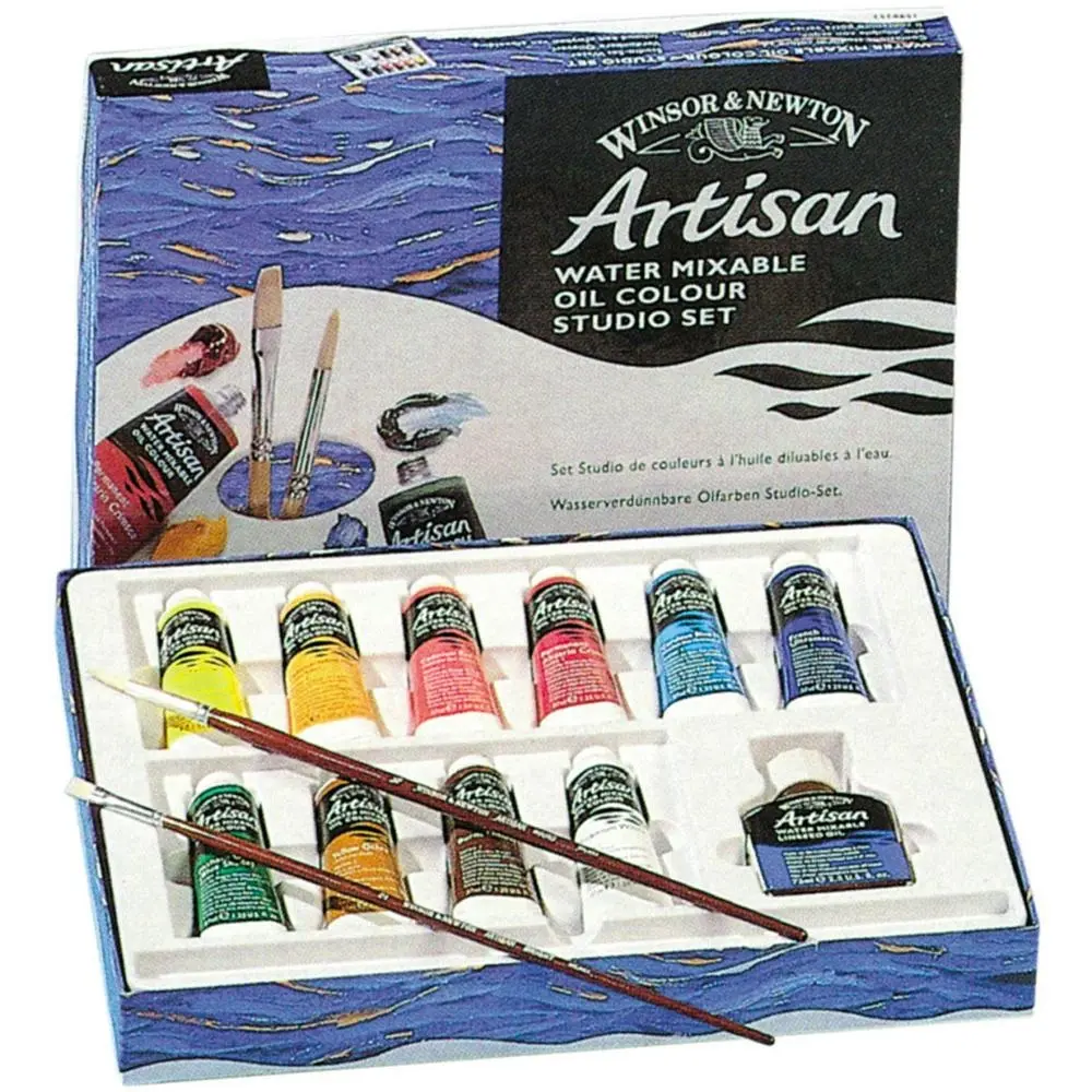 13pc Winsor & Newton Artisan WMOC 37ml Paint Tube/Linseed Oil/Brushes Studio Set - Hobbies