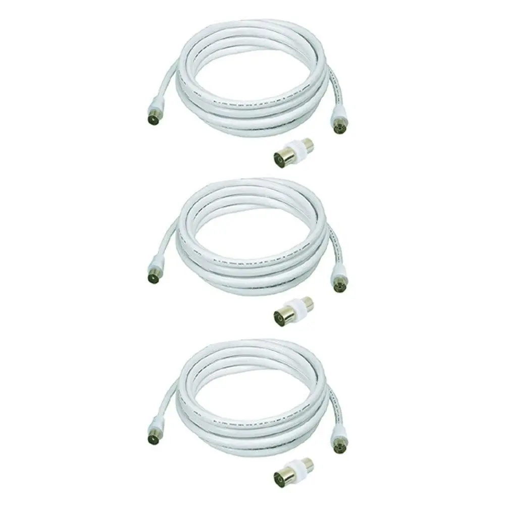 3x Sansai 10m M to Male Antenna Flylead TV Coaxial Cable w/ Female Adaptor White - Electronics