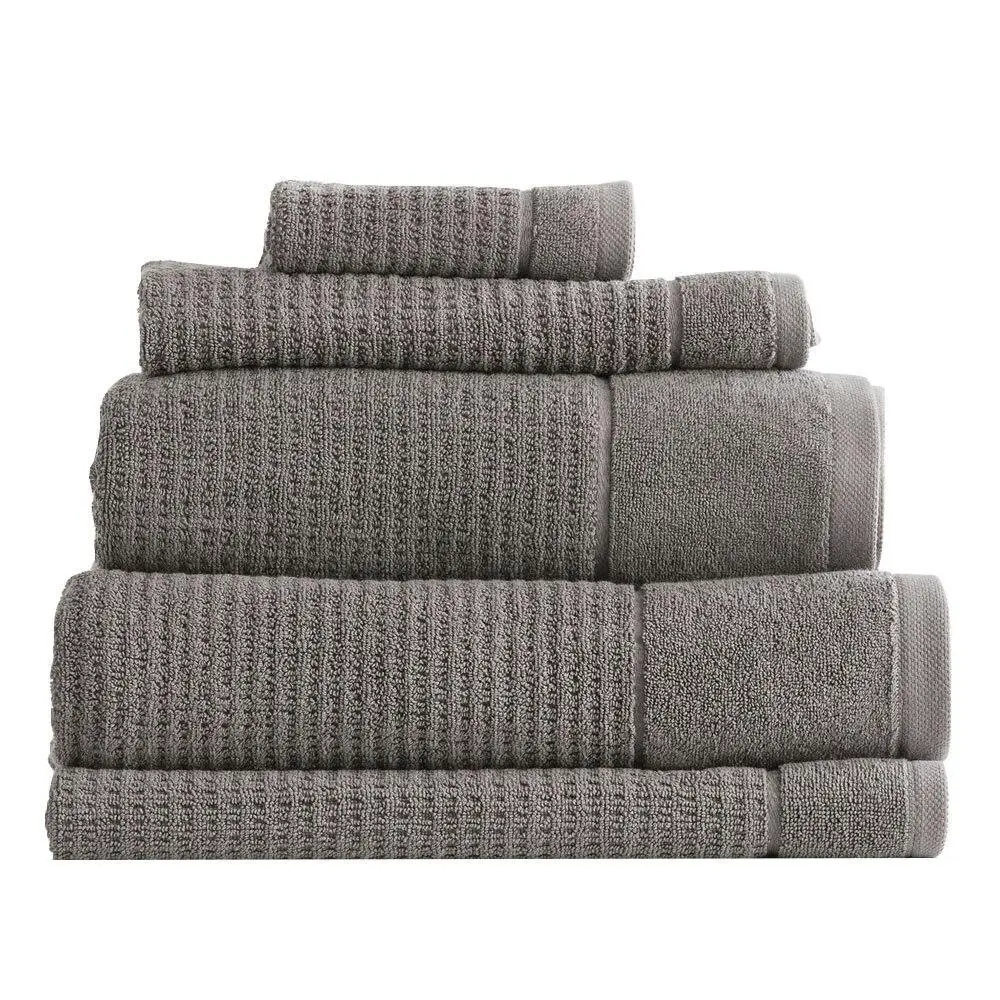 5pc Renee Taylor Cambridge 650GSM Textured Bath/Hand/Face Towel Mat Set Fossil - Home & Garden