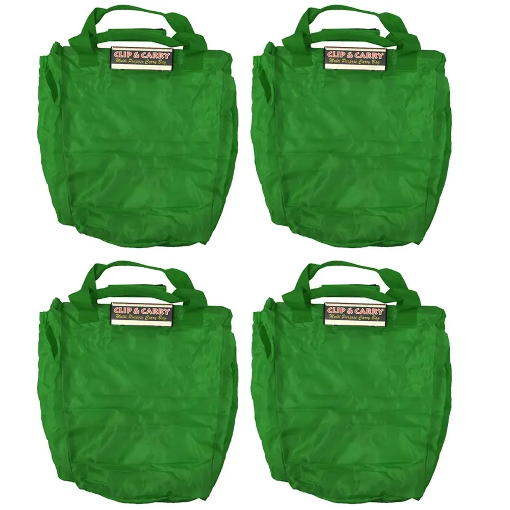 4PK Multi Purpose Clip + Carry Bag for Shopping Trolley Waterproof Compact Green - Fashion