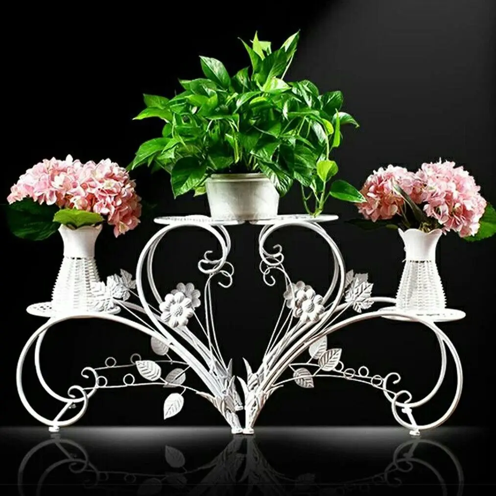 Fin Heart Shape Plant Stand Rack Metal Patio Stand Shelf 4 Pots Holder Wrought Iron - Home & Garden