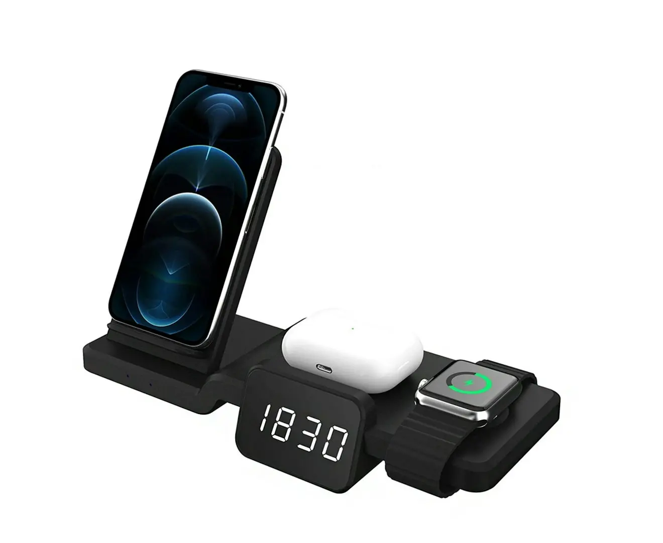 4 in 1 Wireless Charger Stand Digital Clock with time display for iphone and Airpods - Electronics