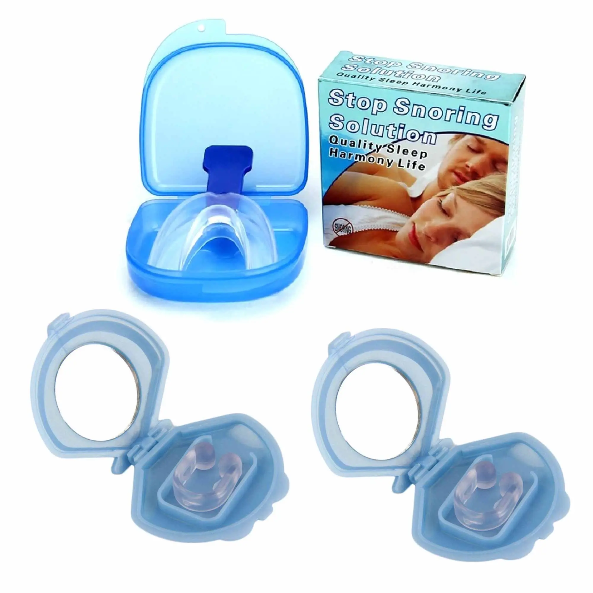 2x Mouthguard Mouthpiece + 2x Nose Clip Anti Snoring Aid Sleep Breathing Device - Health