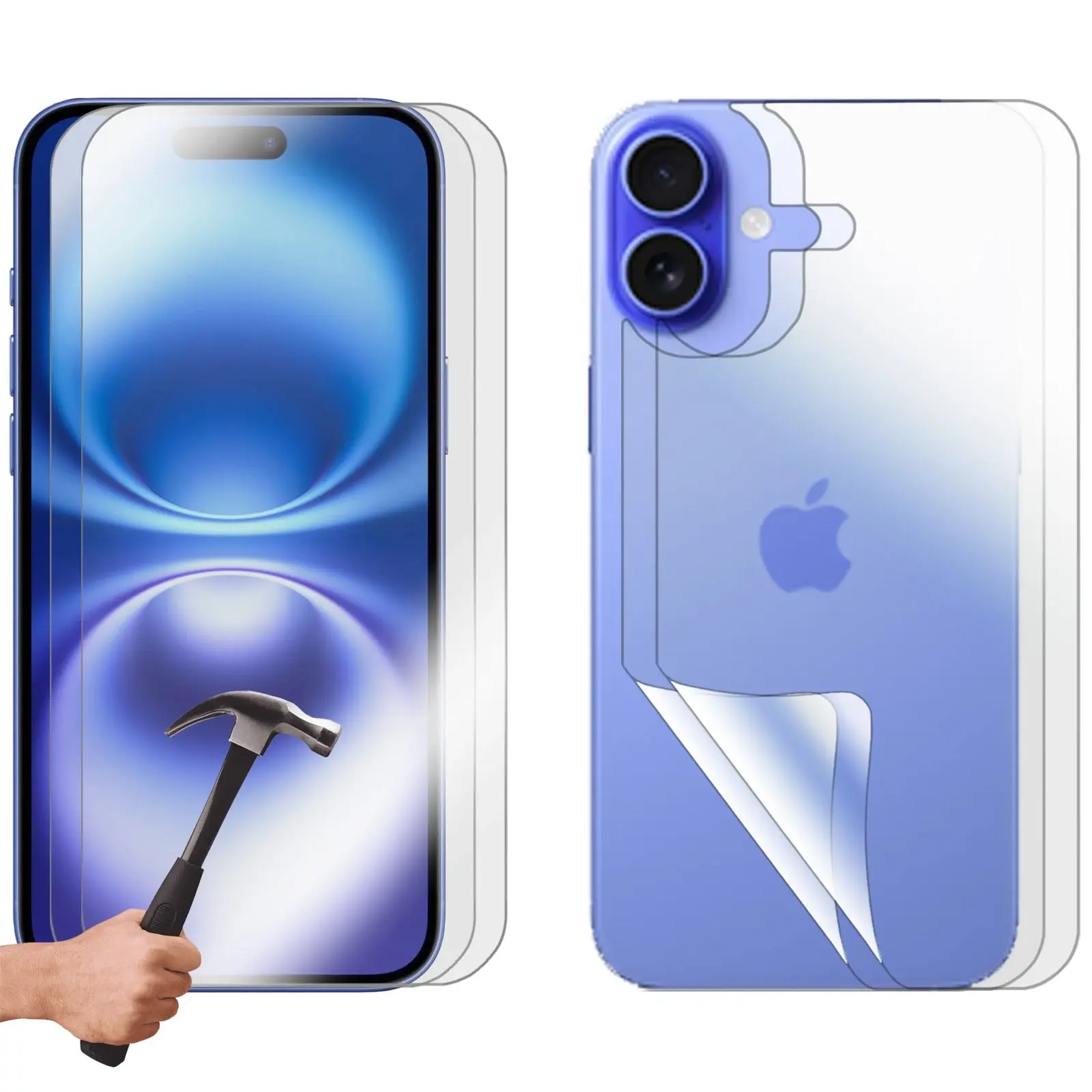 2 Set Tempered Glass Screen Protector for Apple iPhone 16 PLUS Front and Back Film Guard Bulk - Electronics