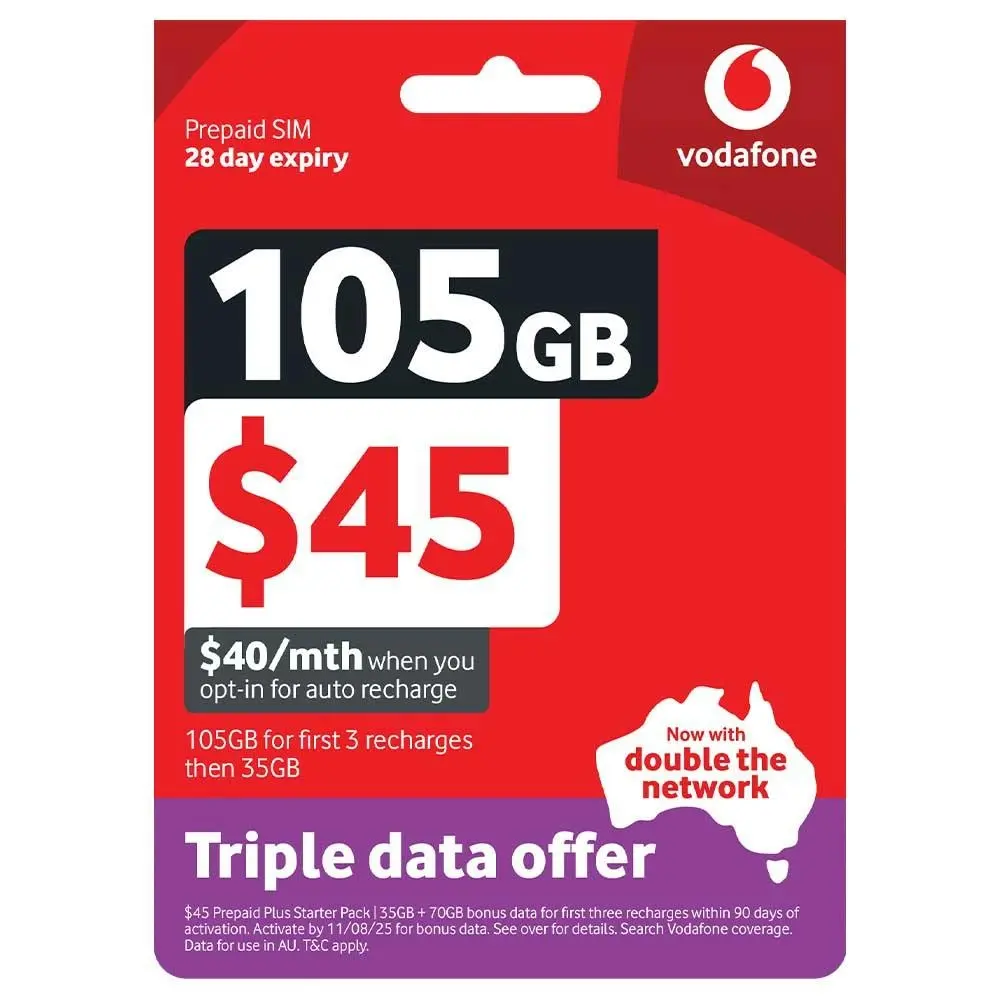 Vodafone $45 Prepaid Starter Pack Simcard - Electronics