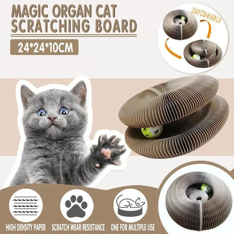 Magic Organ Cat Scratching Board with Bell Ball Toy Corrugated Paper Scratch Pad - Pets