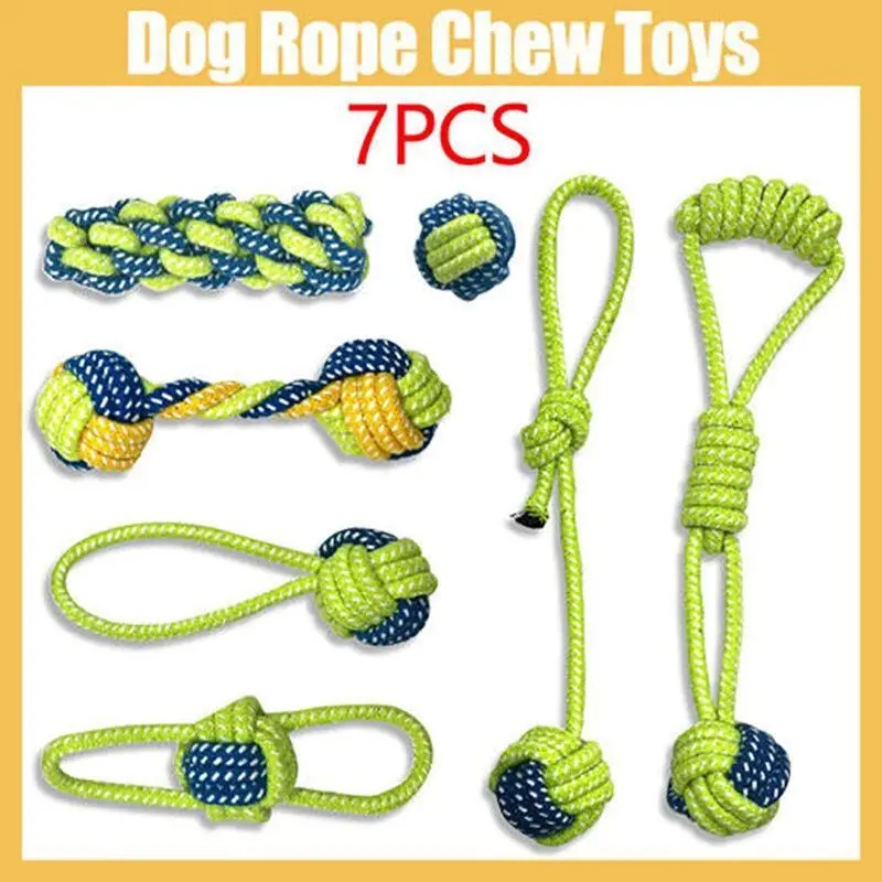 7PCS Dog Rope Chew Toys Set Cotton Knot Balls Puppy Teething Tug Training Toy - Save up to 70% Off Pet Supplies