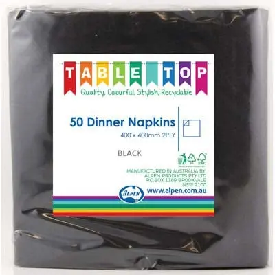 Black Dinner Napkins 2ply 40x40cm 50pk - Hobbies