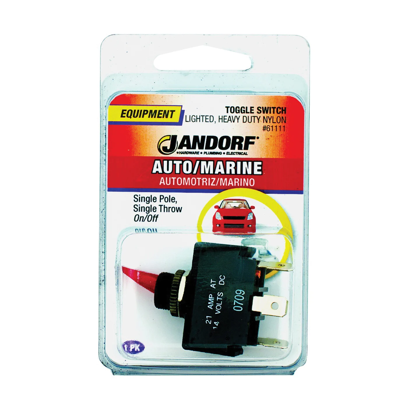 61111 Switch, 21 A, 14 VDC, SPST, Tab Terminal, Red - Jandorf