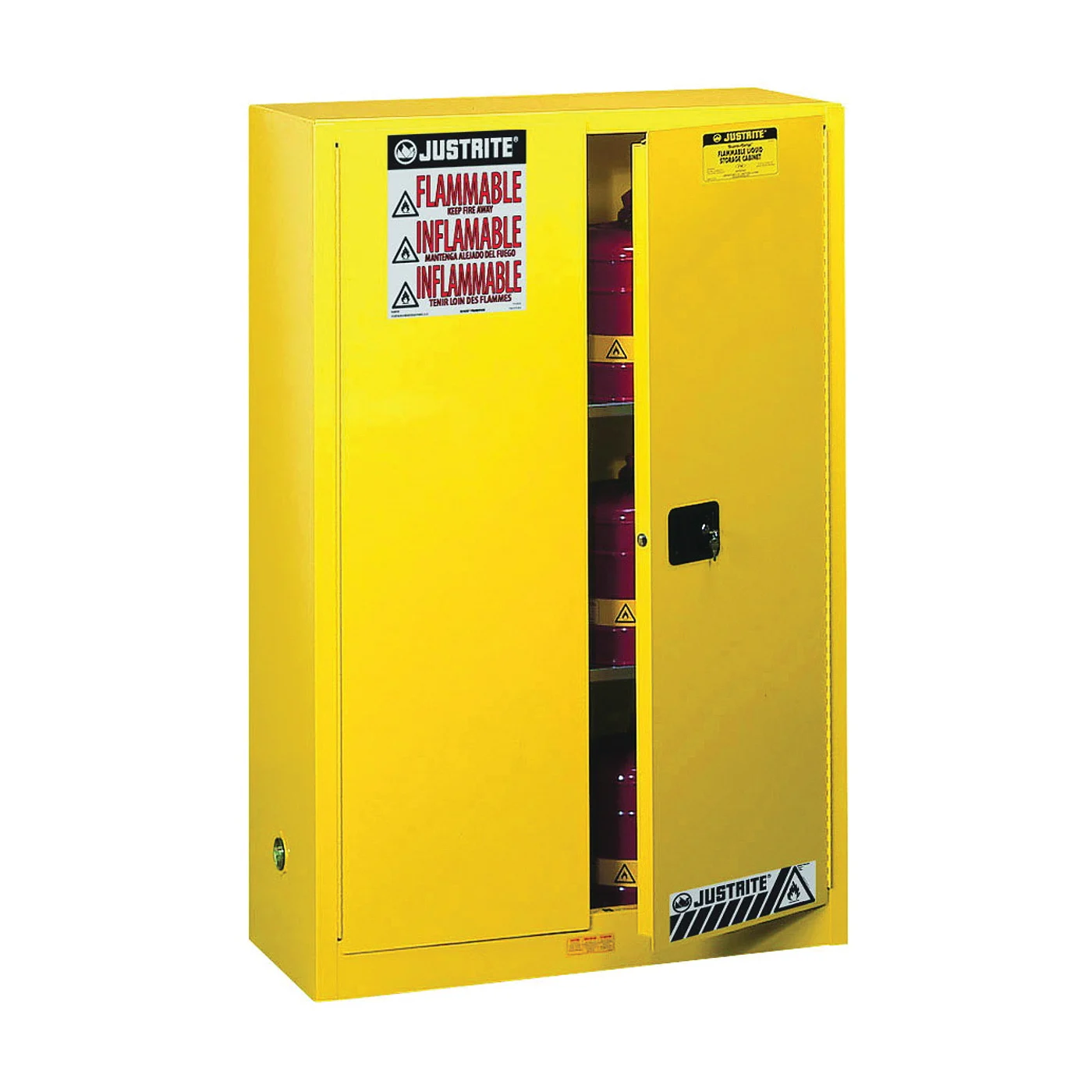 894500 Safety Cabinet, Manual Door, 45 gal, 43 in OAW, 65 in OAH, 18 in OAD, 2-Shelf, Steel, Yellow