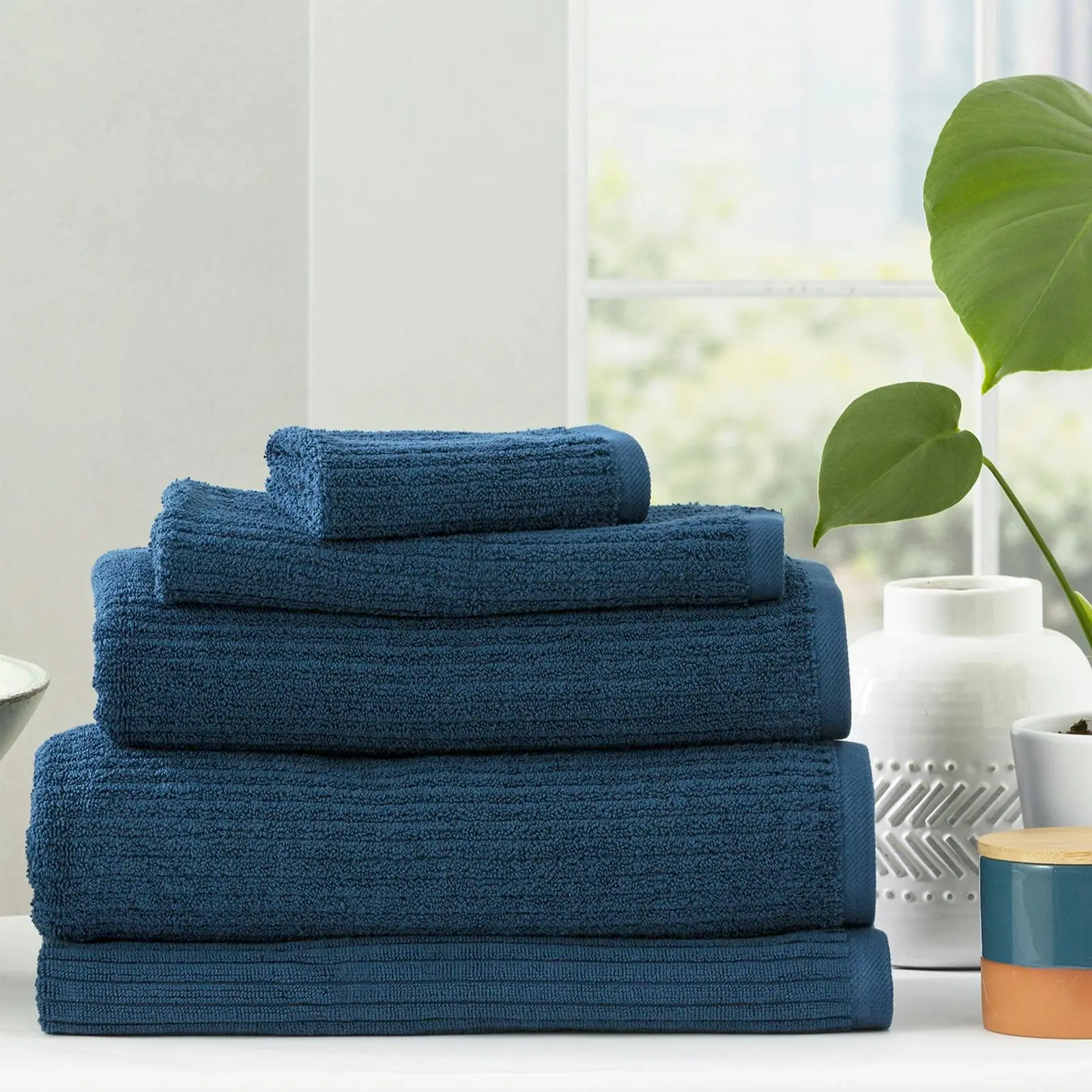 5pc Renee Taylor Cobblestone Hand/Bath Towel/Mat Set 650 GSM Cotton Ribbed Ink - Home & Garden