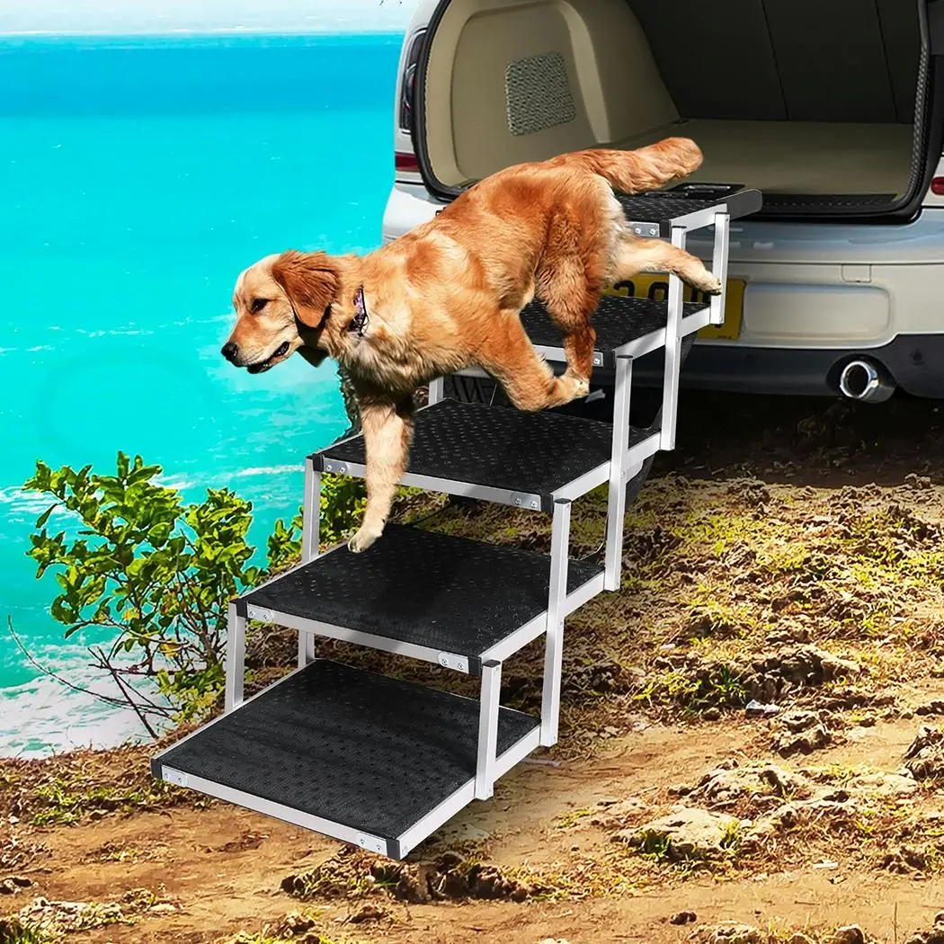 Pawz 5 Steps Dog Ramp Adjustable Height Stair Car Dog Folding Portable Aluminium - Pets