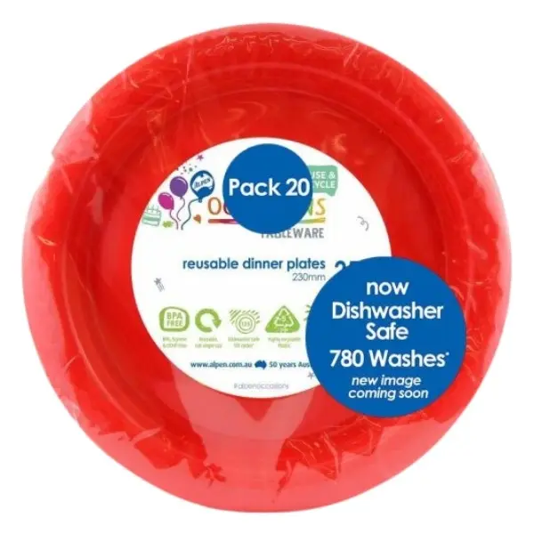 Red Plastic Dinner Plates 230mm 20pk - Commercial