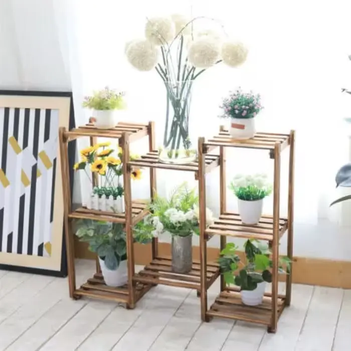 Elegant 8-Tier Pine Wood Flower Stand - Durable and Stylish Plant Display Rack