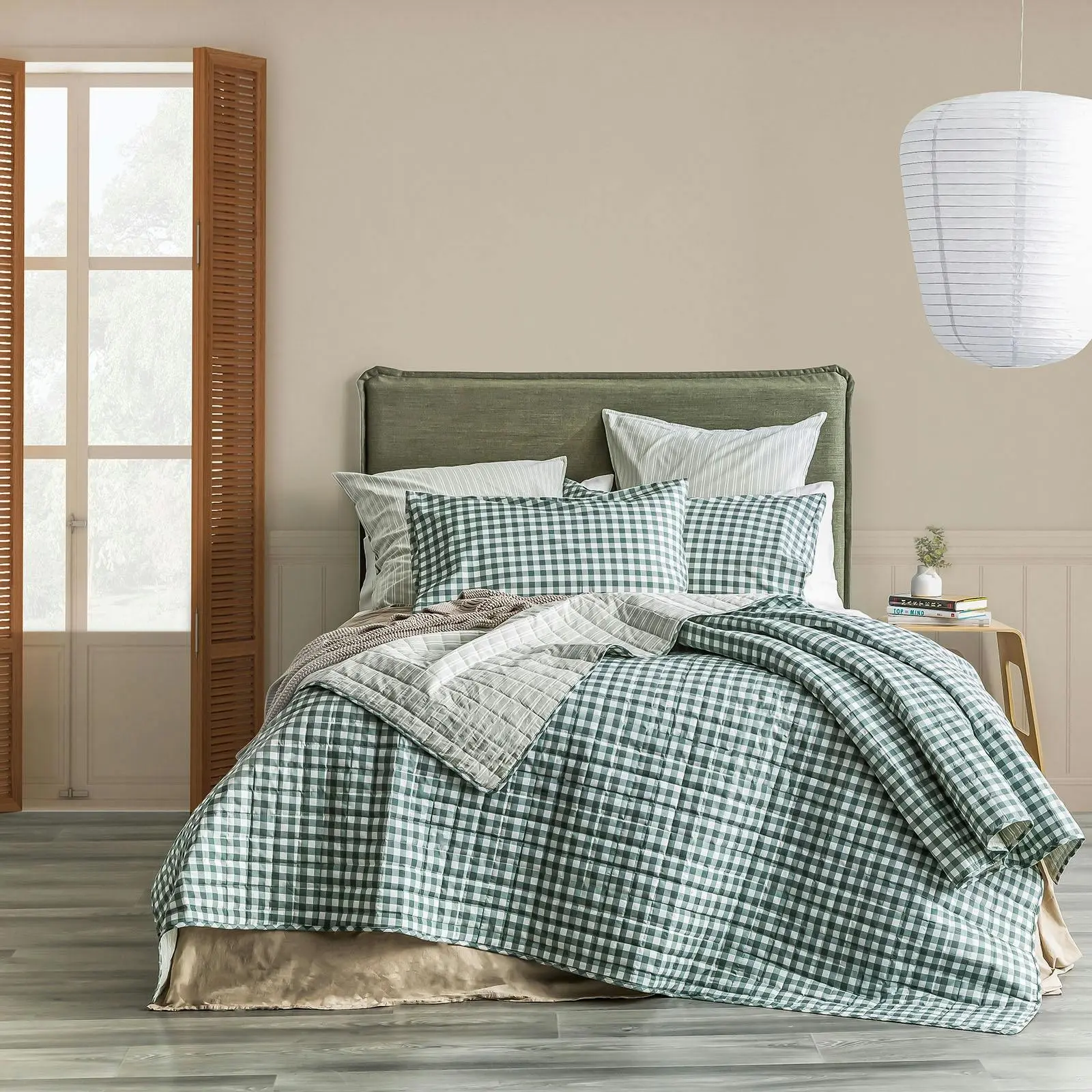Renee Taylor Alison Queen/King Yarn Dyed Reversible Quilted Coverlet Set Forest - Home & Garden