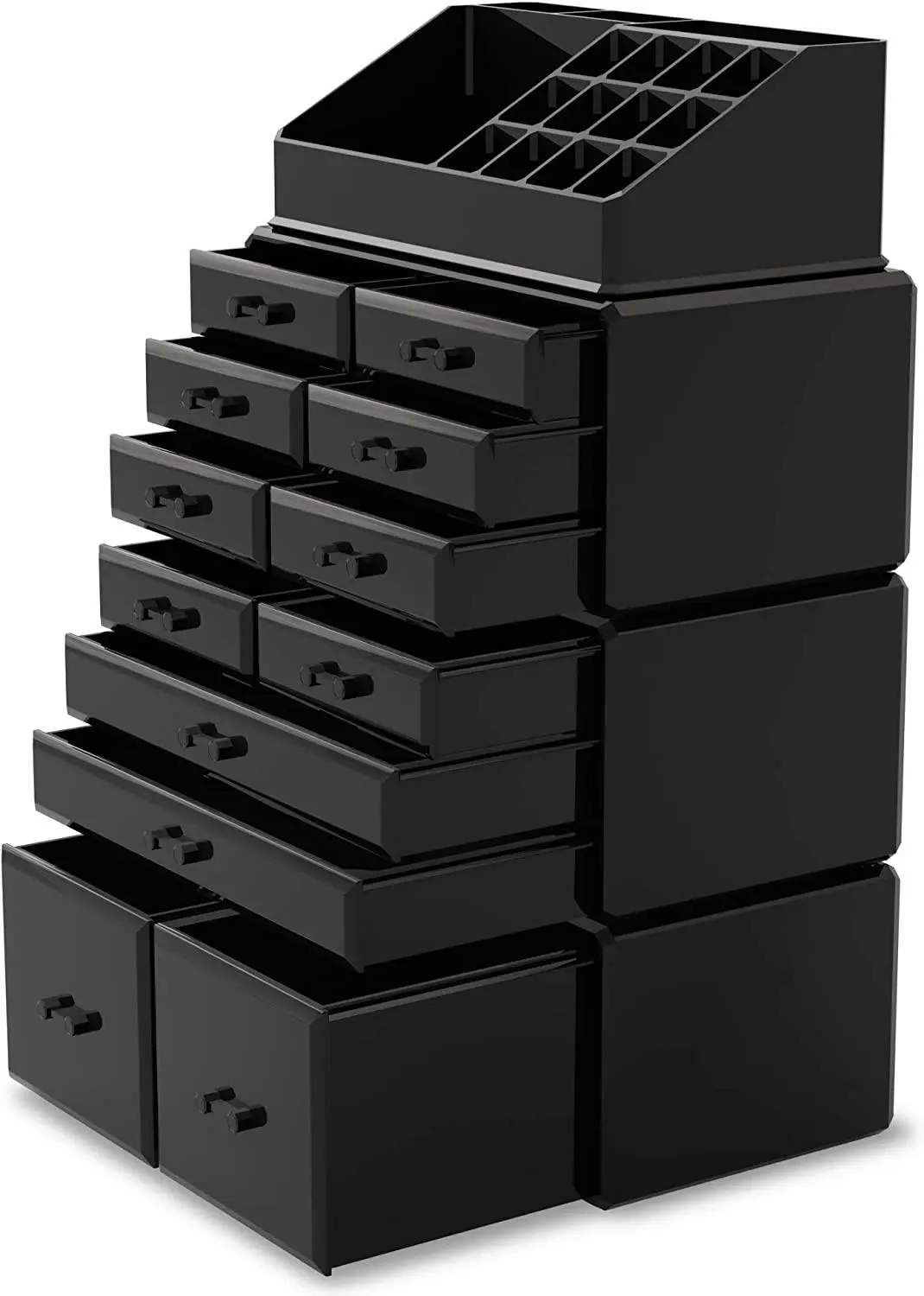 Makeup Cosmetic Organizer Storage with 12 Drawers Display Boxes (Black) - Beauty