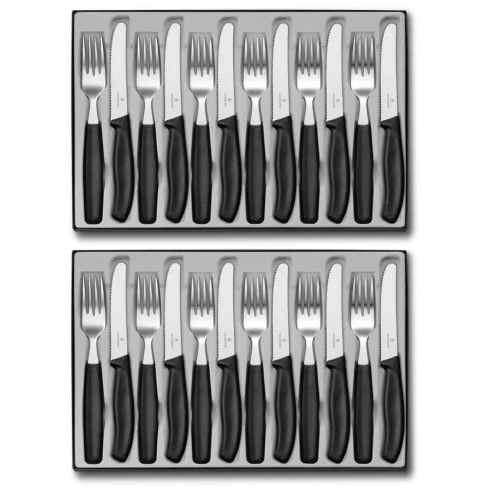 Victorinox 2 x 12 Piece Steak Knife & Fork Cutlery Set of 24pc Black - Kitchenware - Save up to 70%