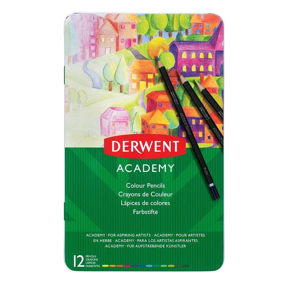 12pc Derwent Academy Art/Craft Hexagonal 3.3mm Core Colour Pencil Tin Set - Office