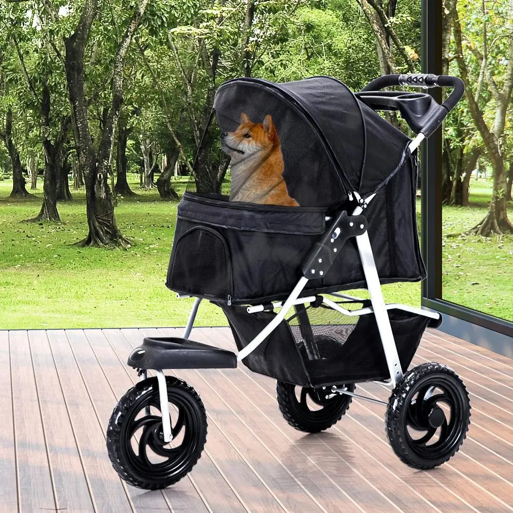 Pawz Pet Stroller Pram Dog Carrier Trailer Strollers 3 Wheels Foldable Large - Pets