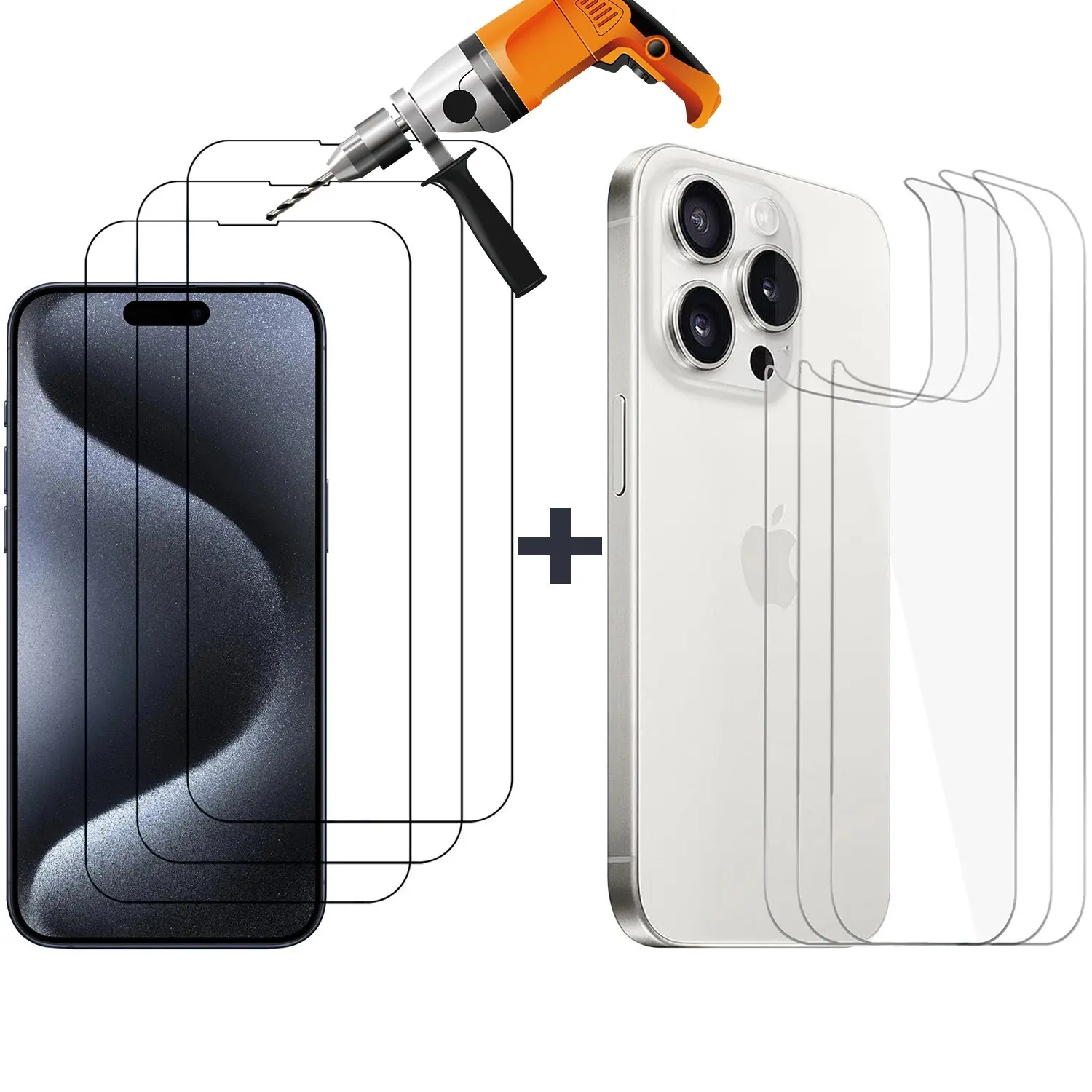 3 Set Tempered Glass Screen Protector for Apple iPhone 15 PRO Front and Back Film - Electronics