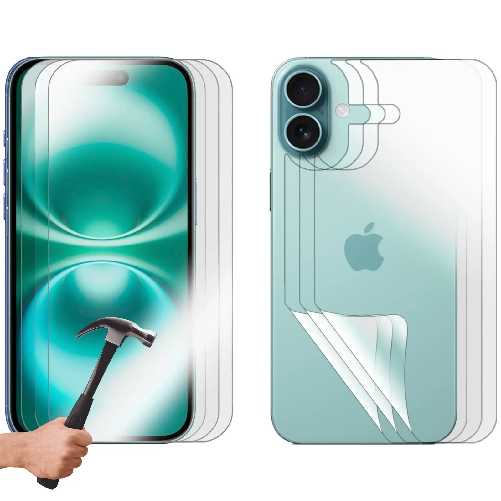 3 Set Tempered Glass Screen Protector for Apple iPhone 16 Front and Film Back Guard Bulk - Electronics