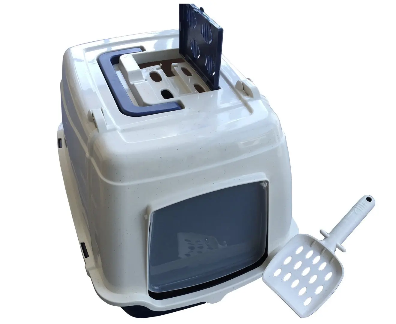 Salesbay Front Open Portable Hooded Cat Toilet Litter Box Tray House Scoop - Pets