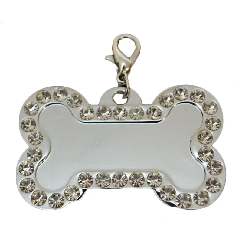 5 x Dog Pet Cat Stainless Charms White Rhinestone Loop Tag Pendants - Pets