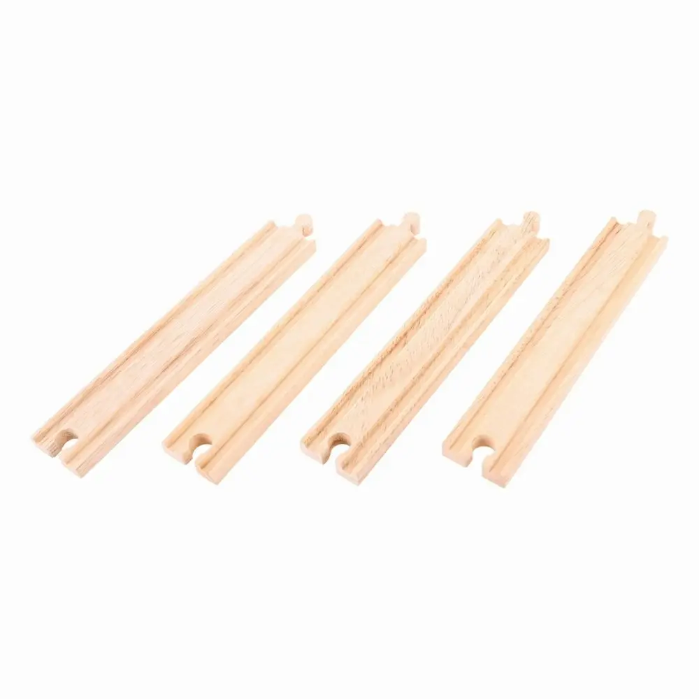 4pc Bigjigs 21.5cm Railway Long Straights Tracks Accessory Kids Wooden Toy 3y+ - Hobbies