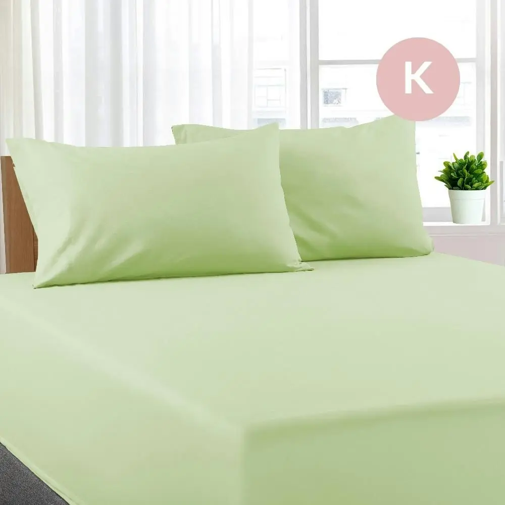 King Size Pistachio Color Poly Cotton Fitted Sheet + Pillowcase - Home & Garden