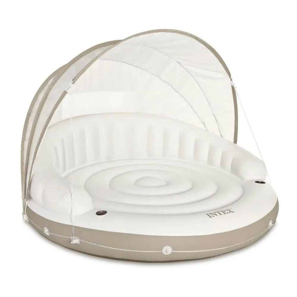Intex 1.99m Canopy Island Inflatable Swimming Pool Float w/ Sun Shade White 14y+ - Home & Garden