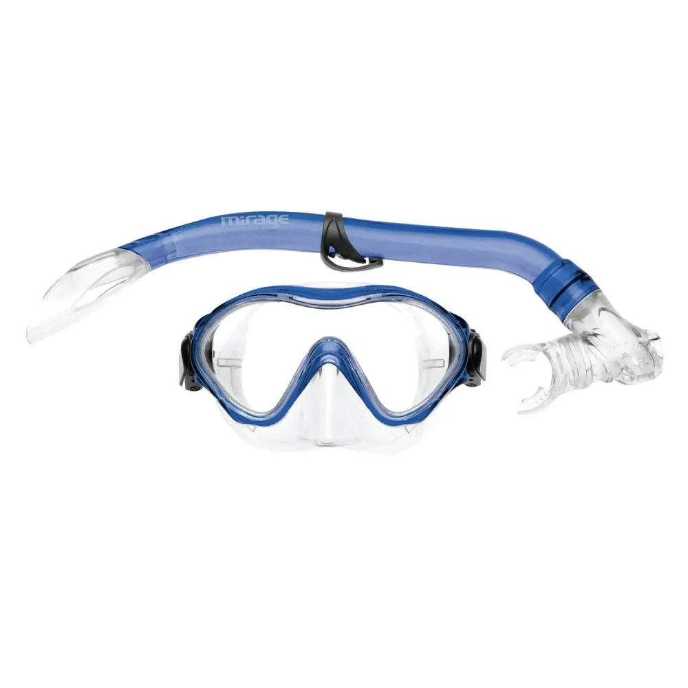 2pc Mirage Goby Kids Junior Swimming/Beach Silitex Mask/Glass Snorkel Set Blue - Sports & Outdoor