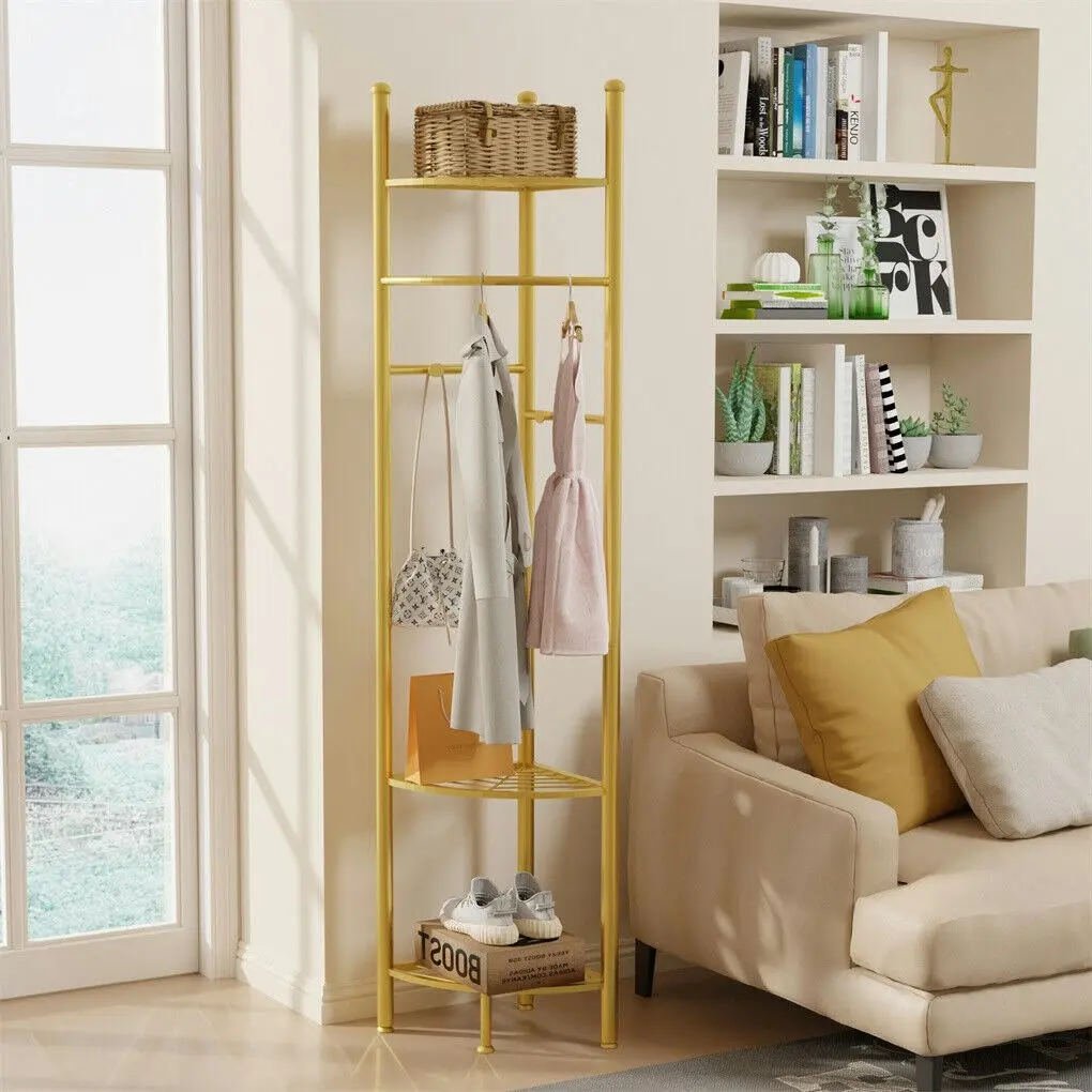 Fin Ultra Large Metal Coat Clothes Stand Anti-Rust Storage Rack With 3 Folding Shelf