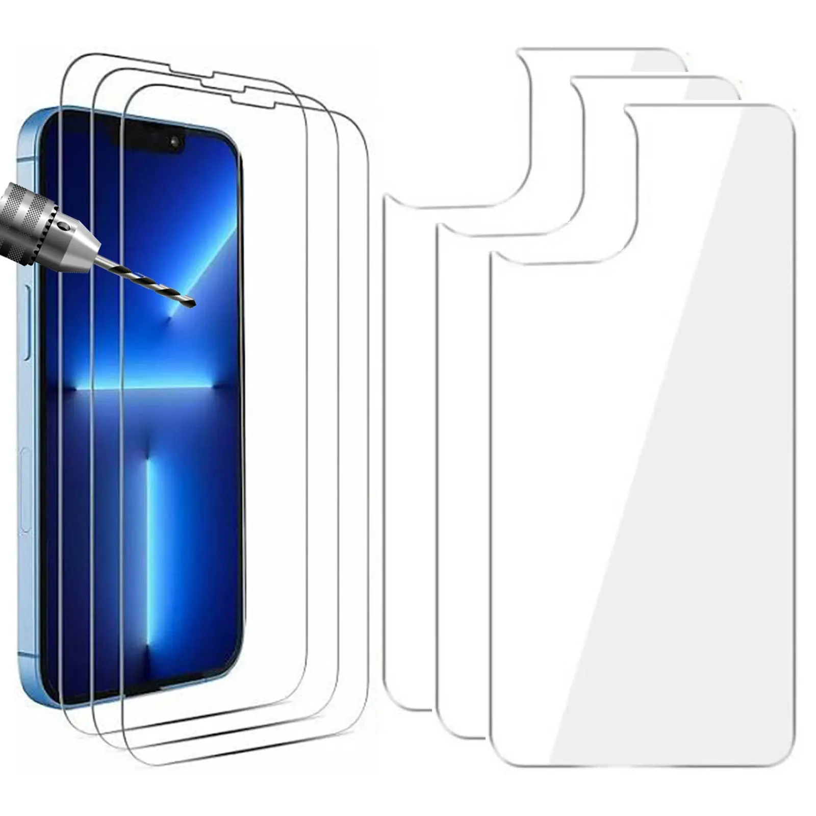 3 Pack Tempered Glass Screen Protector for Apple iPhone 14 Front and Soft Back - Electronics