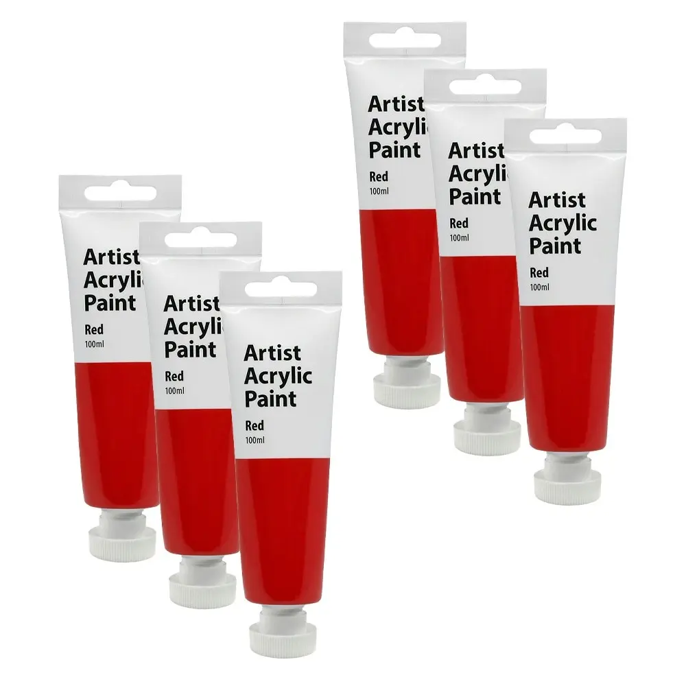 6x Artist 100ml Acrylic Paint Gloss Finish Water Based Painting Crafts Red 3+ - Hobbies