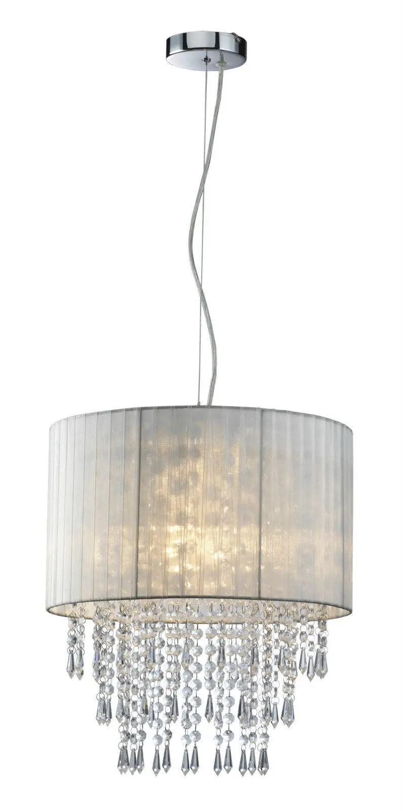 Fin White Organza & Hanging Beaded Pandent Light Ceiling Lamp Ceiling Light Fitting - Home & Garden