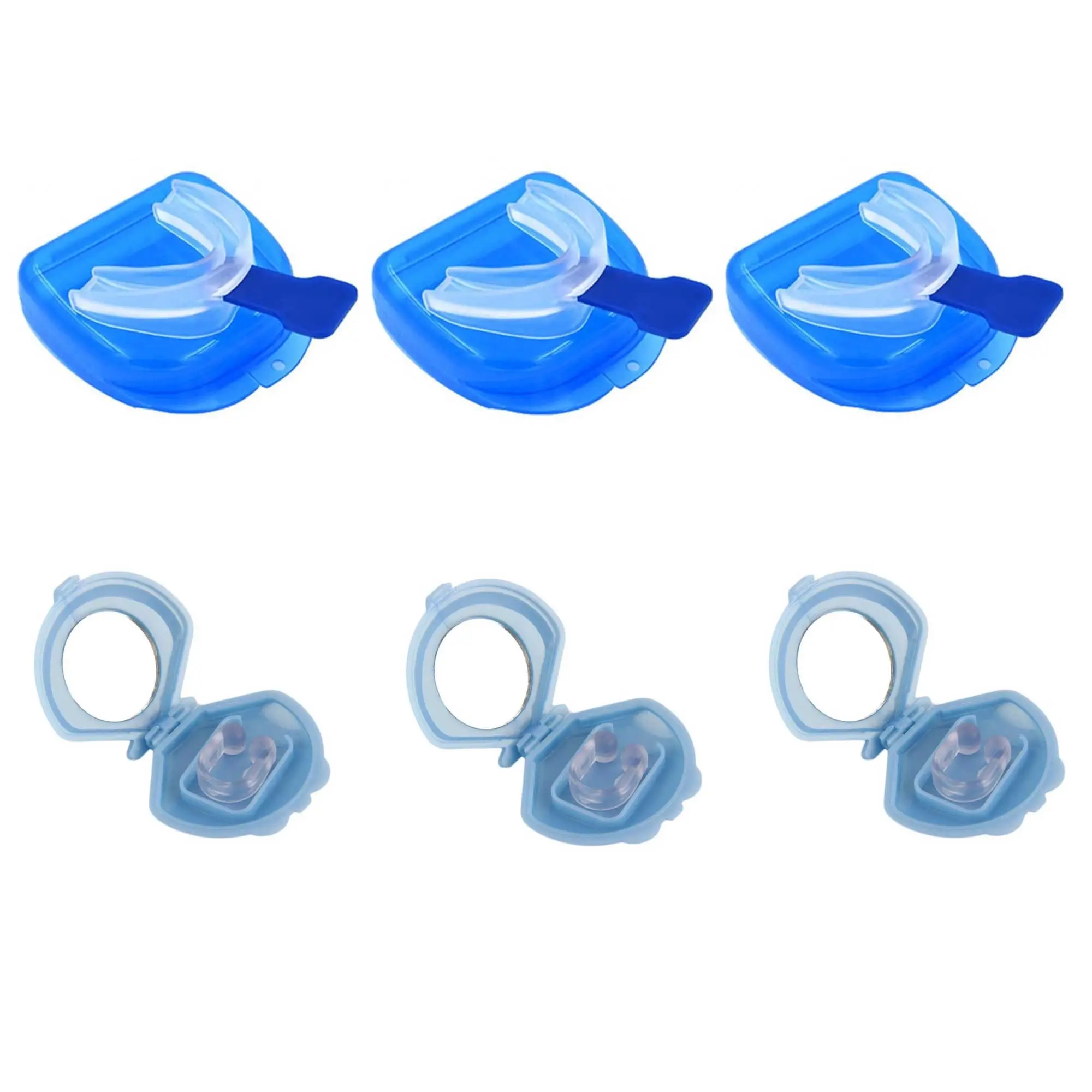 3x Mouthguard Mouthpiece + 3x Nose Clip Anti Snoring Aid Sleep Breathing Device - Health