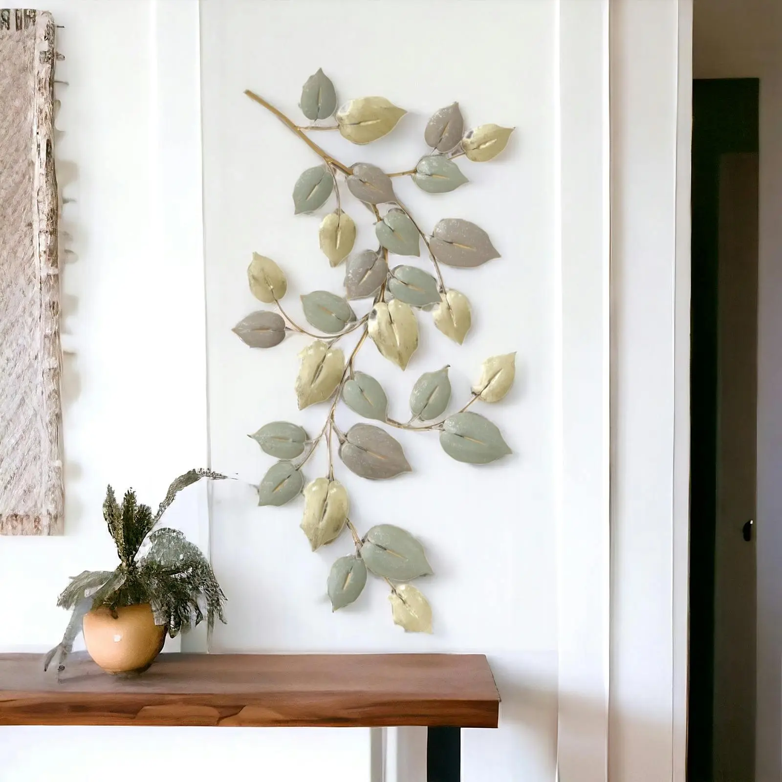 Fin 115Cm Metal Wall Art Branch Of Leaves Wall Decor Wall Sculptures - Home & Garden