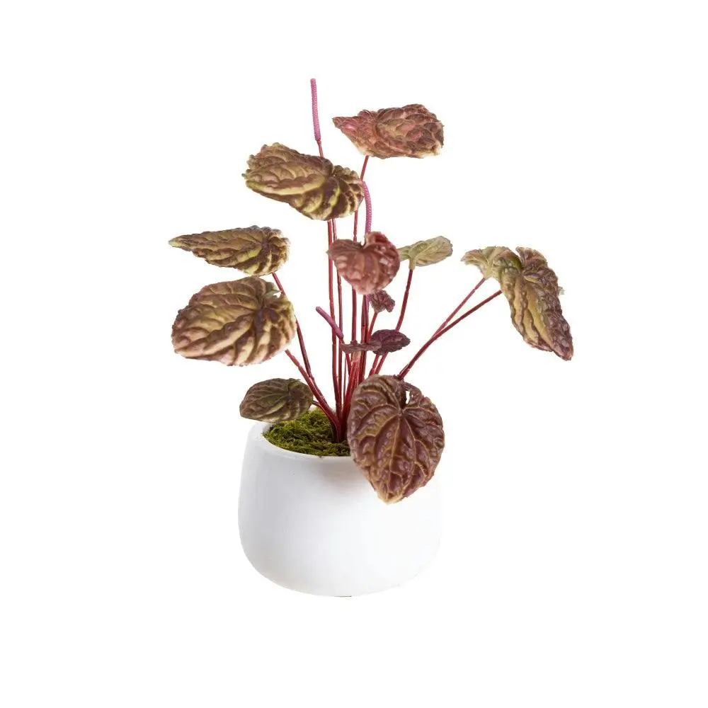 Glamorous Fusion Burgundy Begonia Bush Artificial Faux Plant Decorative 20cm In Pot - Home & Garden