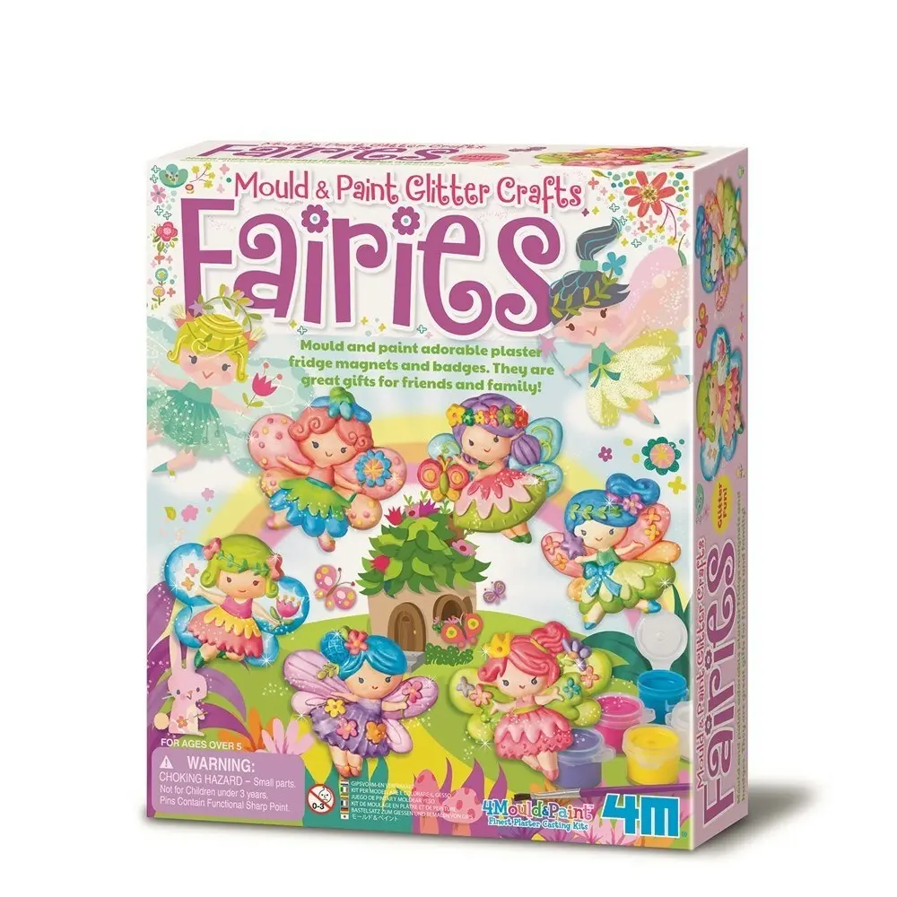 4M Mould & Paint Glitter Fairy Magnet/Badges Kids Art Painting Activity 5y+ - Hobbies