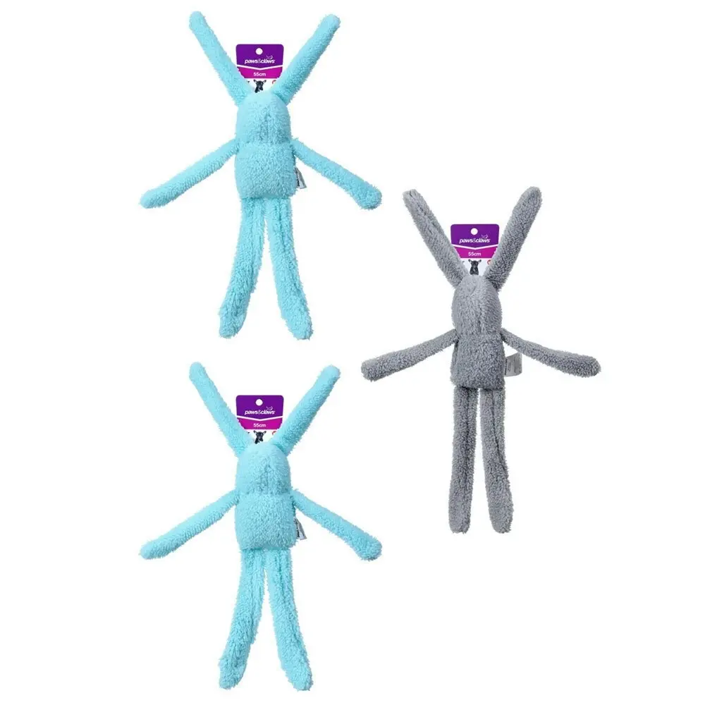 3x Paws & Claws 55cm Plush Rabbit Rag Doll Dog Interactive Toy w/ Squeaker Asst - Pets