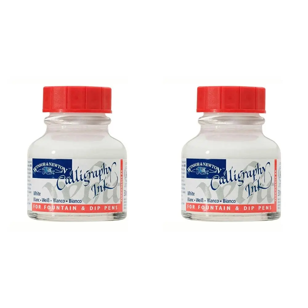2x Winsor & Newton 30ml Calligraphy Ink Bottle Art Painting/Writing Matt White - Hobbies