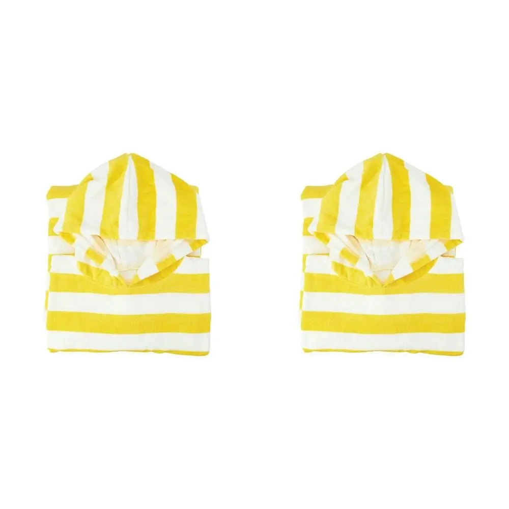 2x Annabel Trends Beach Poncho 100x82cm Cover Up Absorbent Towel Yellow Stripe - Home & Garden
