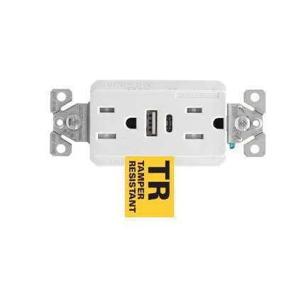TRUSBAC15 TRUSBAC15V-K-L Receptacle, Type A/C, 2 -Pole, 5 A, 125 VAC, NEMA 5-15R, Ivory