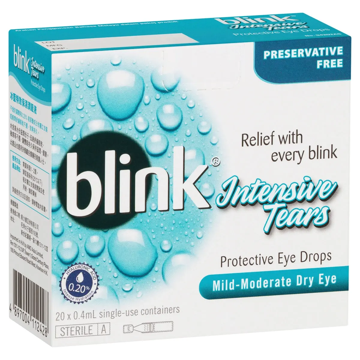 Blink Intensive Tears 0.25% 20 Vial - Health